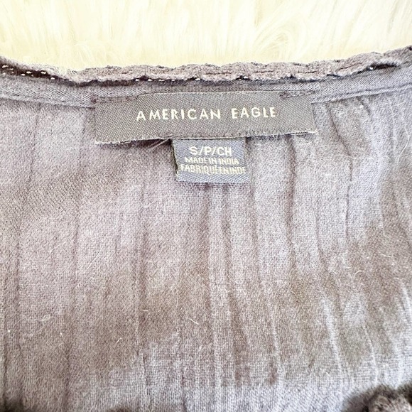 American Eagle Navy Blue Top Blouse Shirt Eyelet detail Size Small - Picture 5 of 13